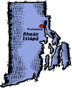 Rhode Island woodcut map showing location of Providence